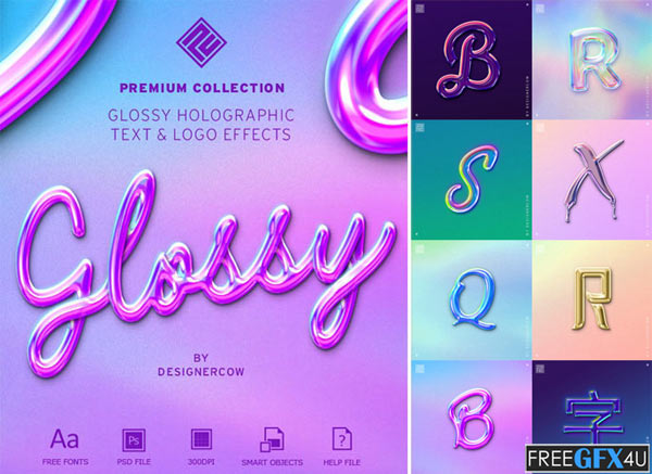 Glossy Holographic Text & Logo Effects Collection Glossy Holographic Text & Logo Effects