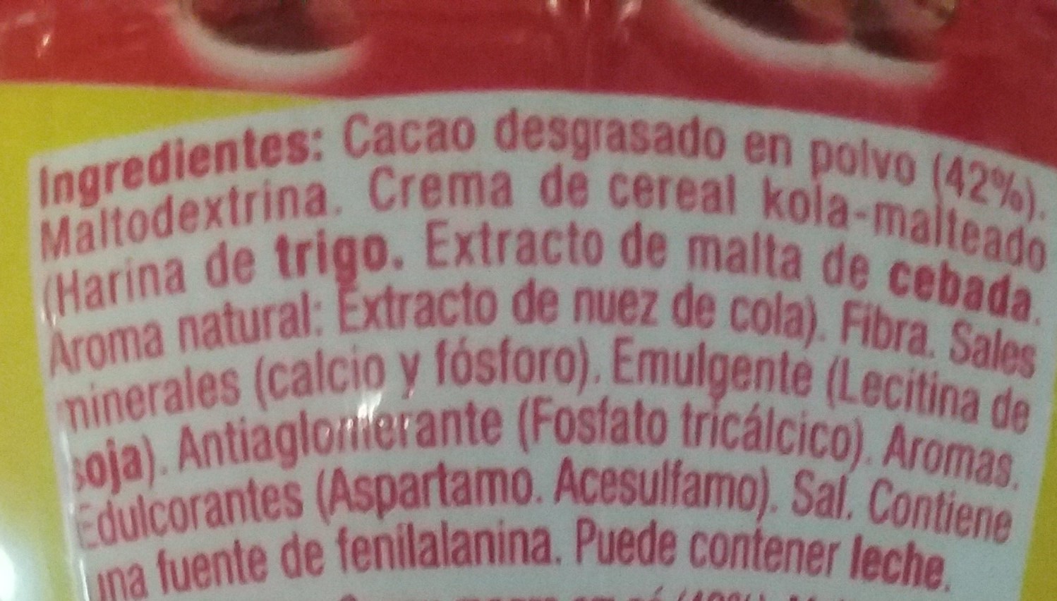 ingredientes colacao 0