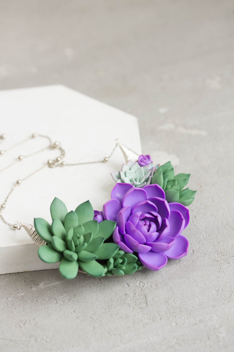 Realistic Succulent and Flower Polymer Clay Jewelry by Etenlren / The Beading Gem