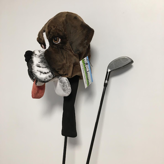 Custom Golf headcovers and puppets Brindle Boxer GOLF headcover DOG