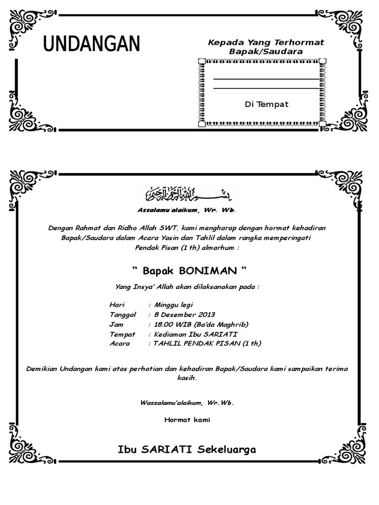 Download Undangan Tahlil Word