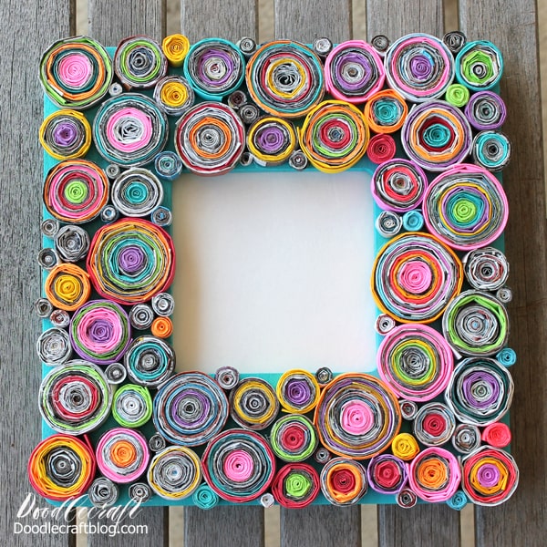 Upcycled Rolled Paper Frame DIY Craft using colored paper and magazines, tedious DIY