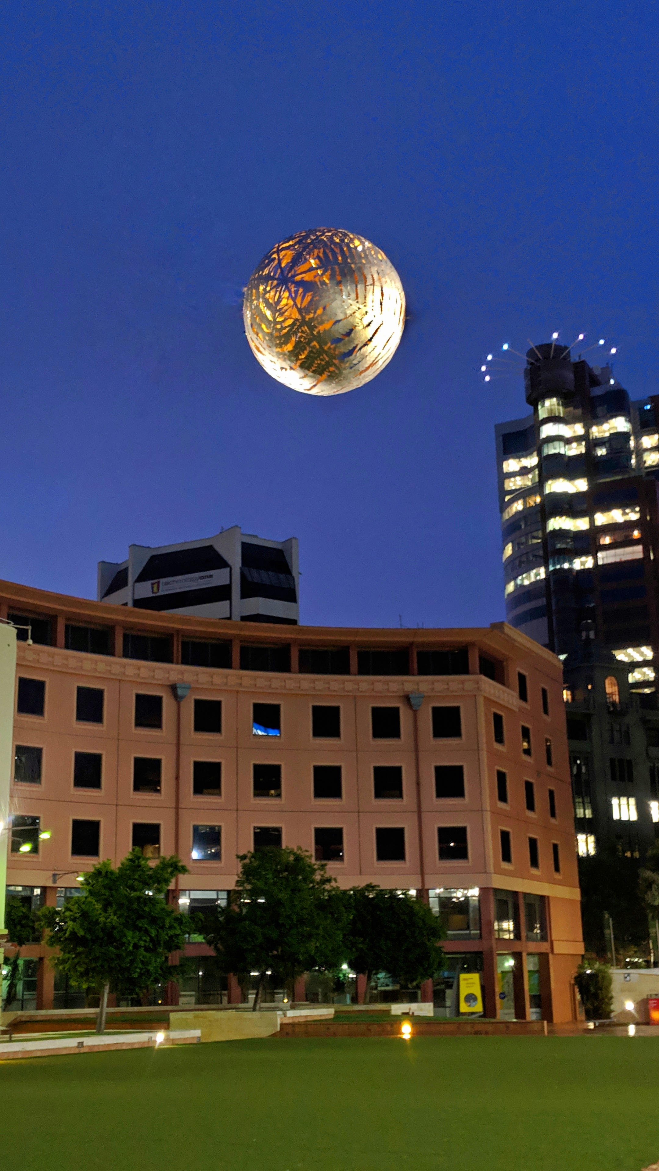 Fern orb over Te Ngākau Civic Square, Wellington