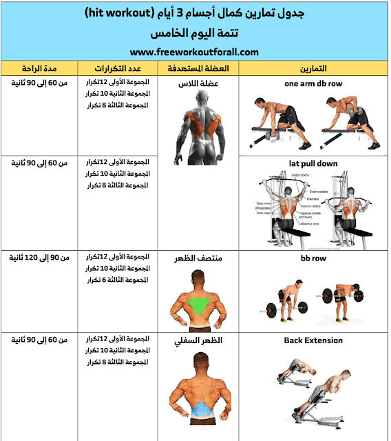 جدول تمارين كمال أجسام 3 أيام