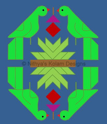 Parrot Kolam 16 by 8 dots