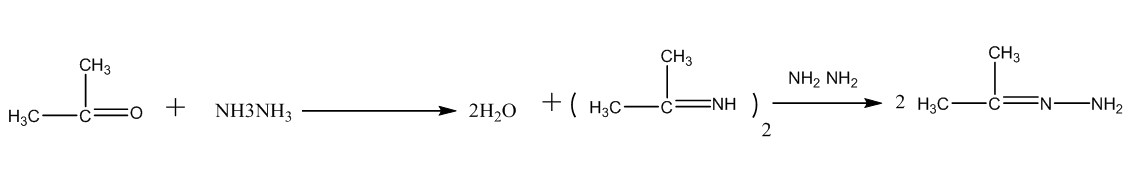 تحضر الهيدرازونات من التفاعل بين الهيدرازين والكيتونات عند وجود زيادة من الهيدرازين كما في المعادلة التالية