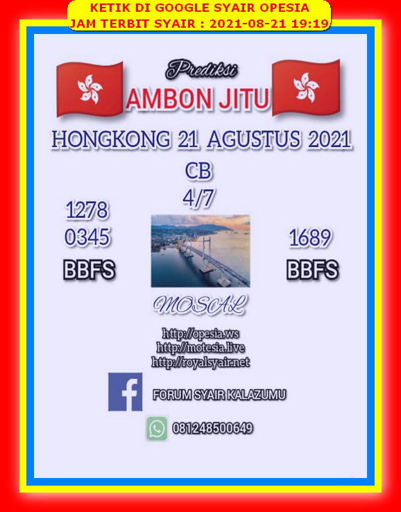 Syair Hk Hari Ini Sabtu 21 Agustus 2021 Opesia Official