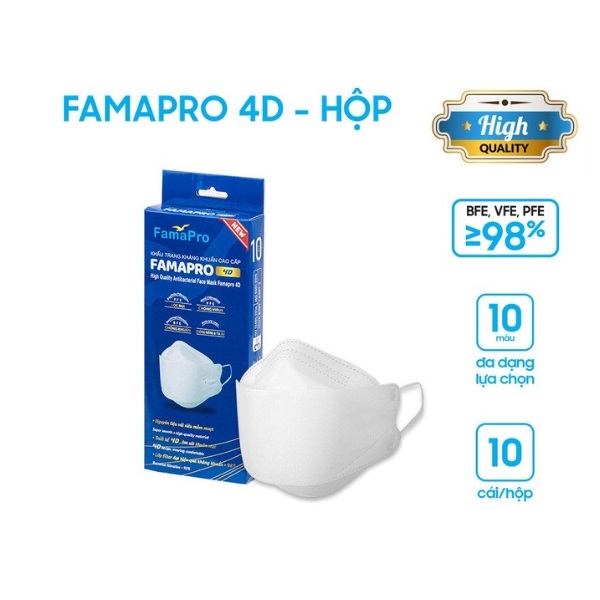 [HỘP-10 CÁI] Khẩu trang y tế cao cấp kháng khuẩn 3 lớp Famapro 4D