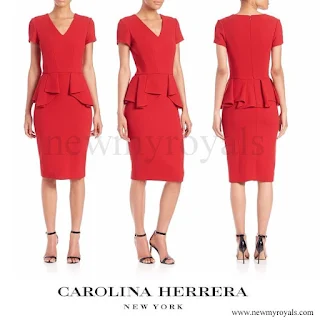 Queen Letizia wore Carolina Herrera Peplum Stretch-Wool Dress