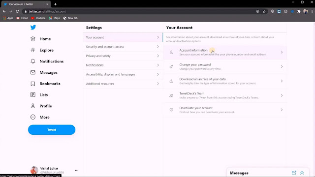 Open Account Information Account Information in Twitter
