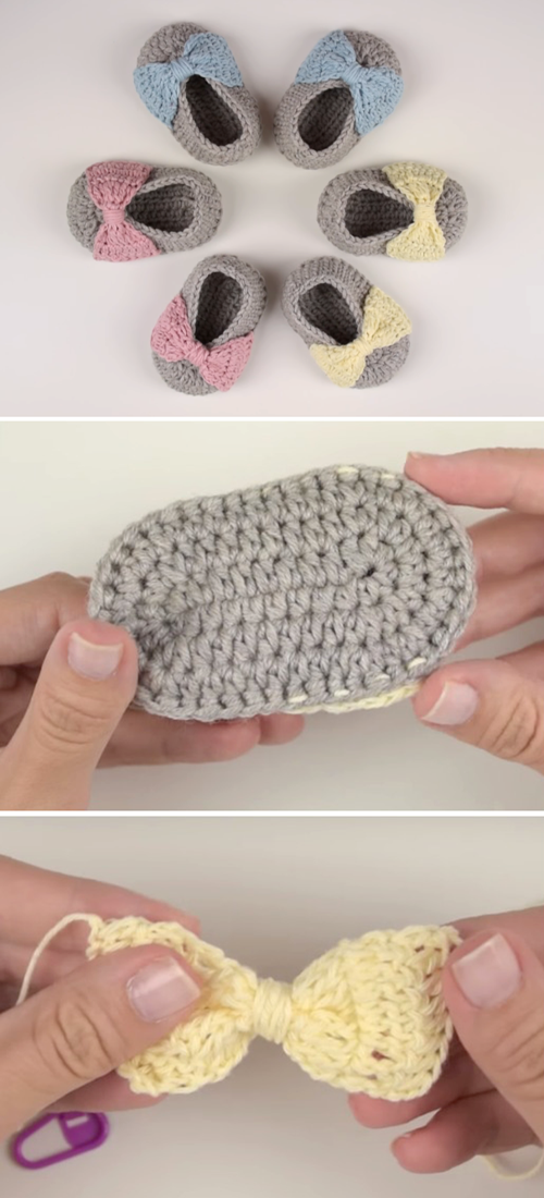 Crochet Baby Booties with Bow - Tutorial