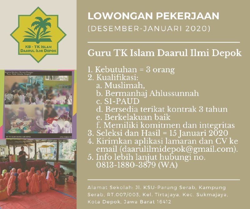 Lowongan Kerja Guru Tk Islam Daarul Ilmi Depok Loker Lowongan Kerja Guru Tk Islam Daarul Ilmi Depok Info Loker Muslim