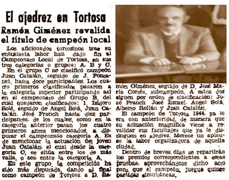 Ajedrez en Tortosa, recorte de El Mundo deportivo, 1944