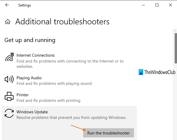 ejecutar el solucionador de problemas de Windows Update