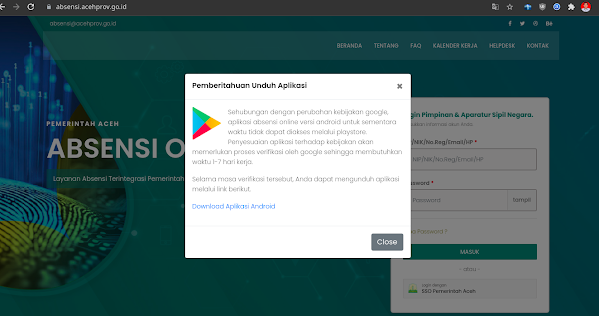 Absensi Online Aceh di Cekal dari PlayStore