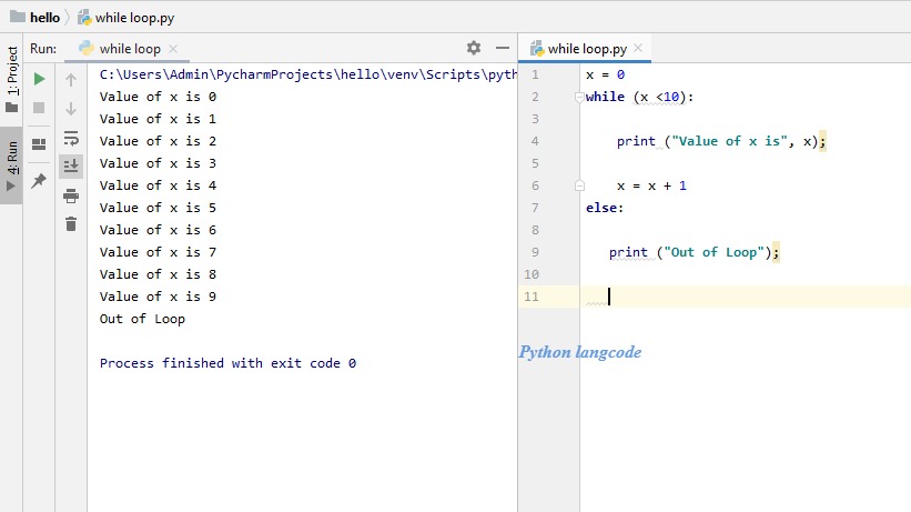 while Loop | while loop in python | Python language | Python langcode