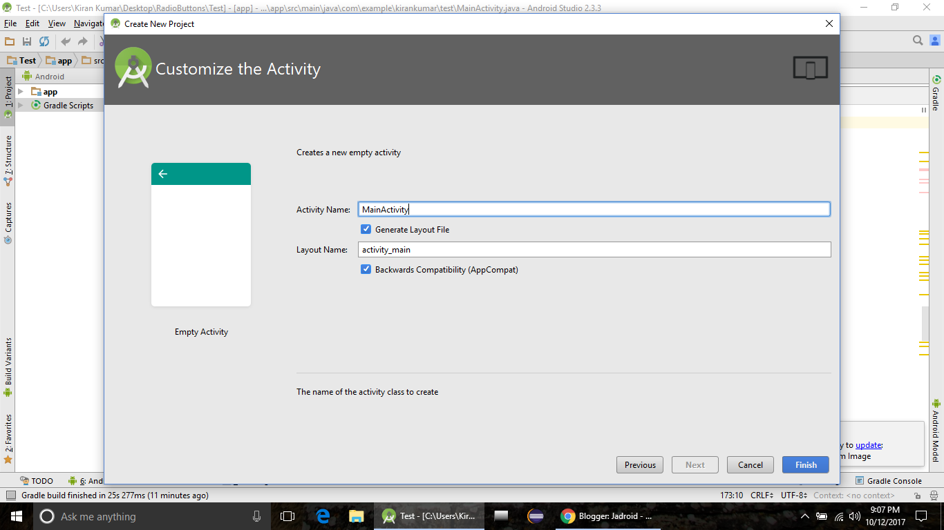 Android studio new project