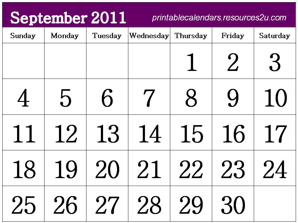 2011 Free Printable Monthly September 2011 Calendar 2011 Free Printable Monthly September 2011 Calendar