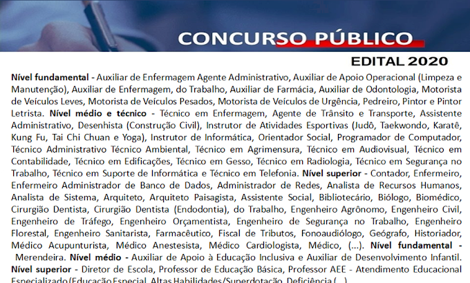 Concurso aberto tem mais de 1000 vagas para todos os níveis. Salários até R$ R$ 7.736,00