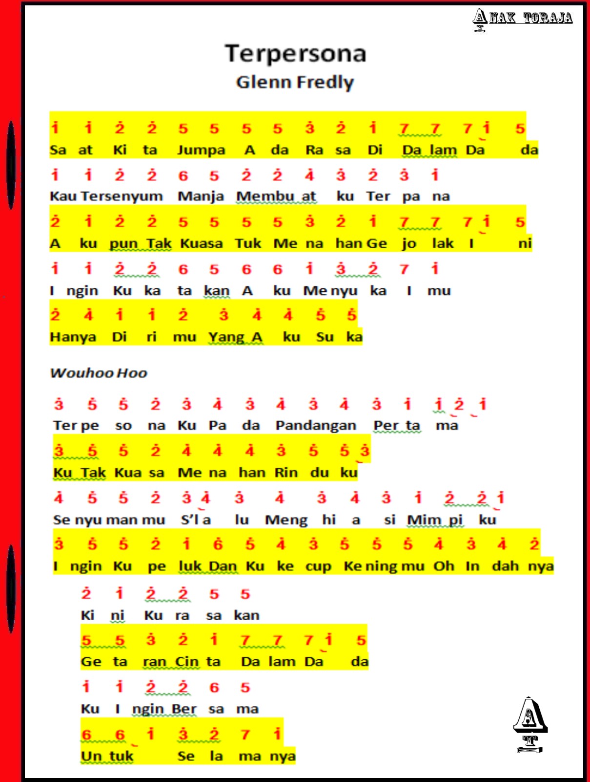 Not Angka Lagu Rohani Happy Ya Ya Ya