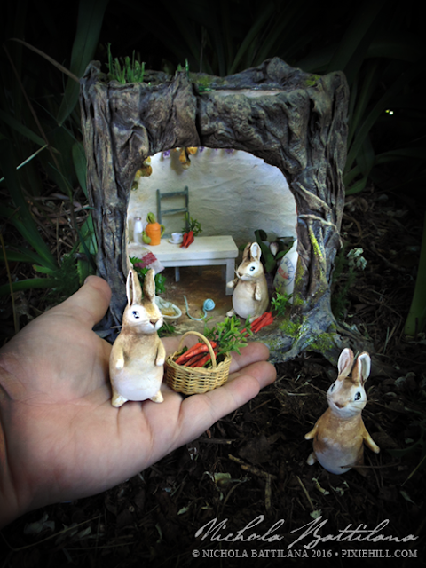 Beatrix Potter Tribute - Stump house and bunnies - Nichola Battilana