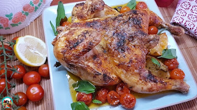 Pollo asado con tomates