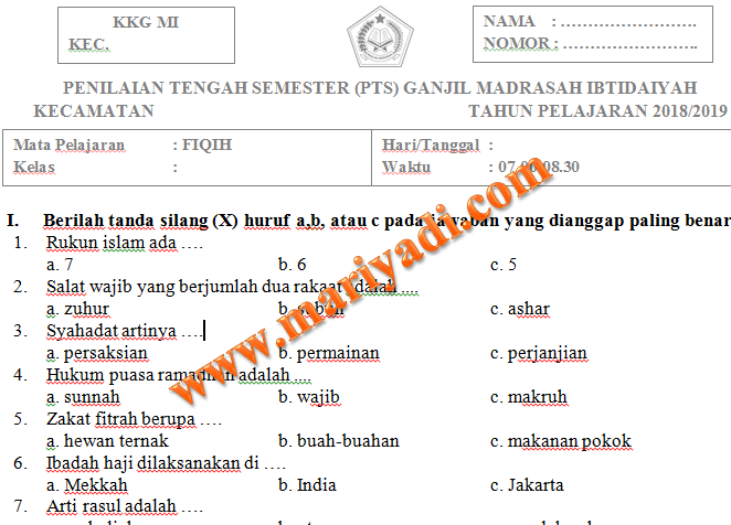 Download Soal Pts Uts Fiqih Kelas 4 Mi Madrasah Ibtidaiyah Semester Ganjil Kurikulum 2013 Mariyadi Com