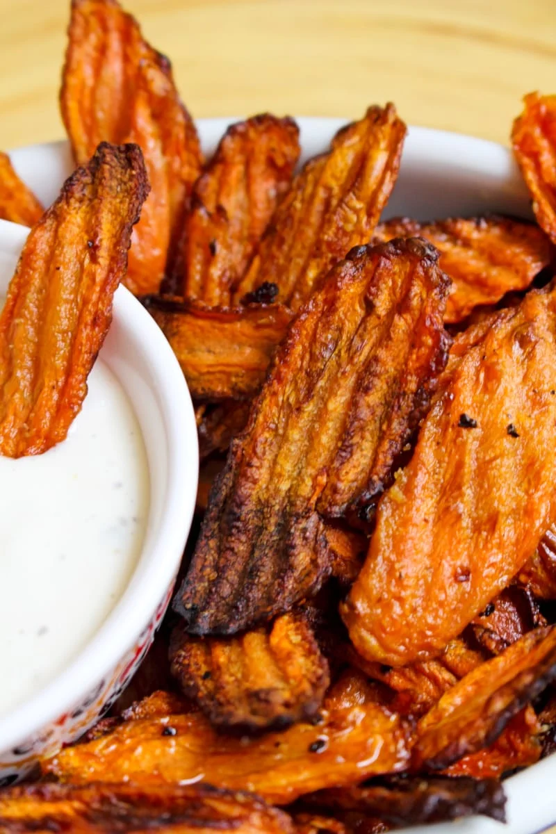 Air Fryer Carrot Chips are air-fried until the edges are crispy and the carrots are tender. They make a delicious side dish or snack! #airfryer #carrots
