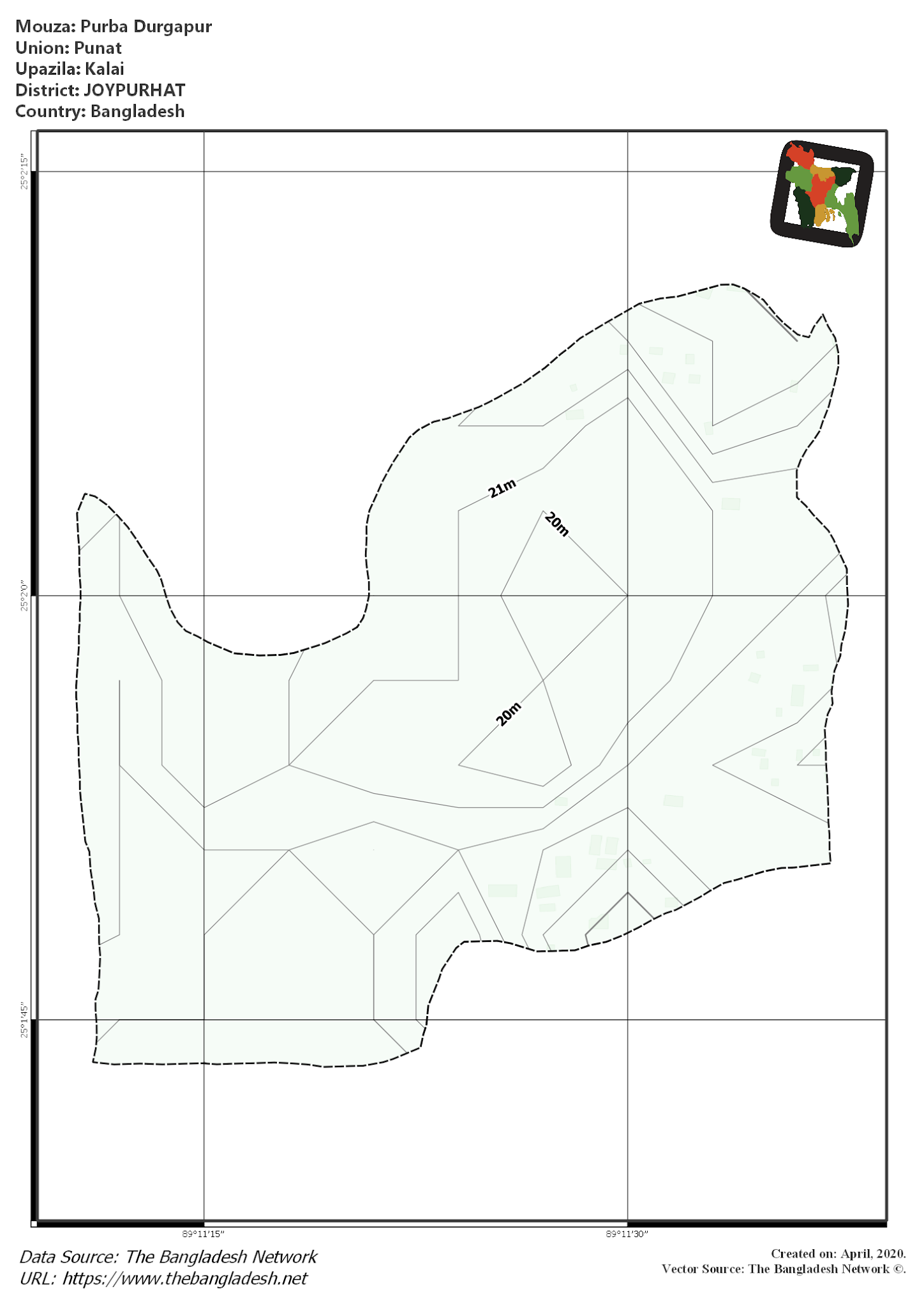 Map of Purba Durgapur Mouza of Kalai Upazila, JOYPURHAT, Bangladesh.