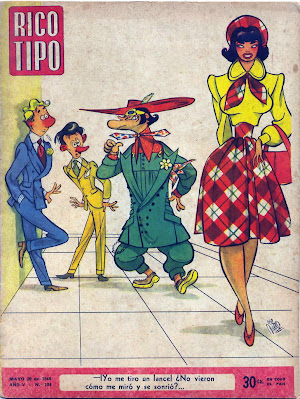 Portada de Rico Tipo, 1948 Portada de Rico Tipo atribuida a Divito con una mujer de falda a cuadros y tres hombres caricaturizados