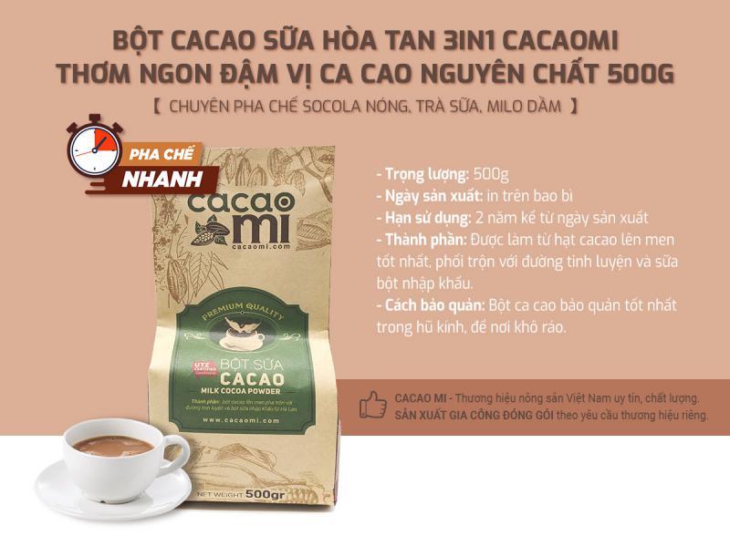 Bột Cacao Sữa Hoà Tan 3in1 Cacaomi - Vị Cacao Nguyên Chất 1kg Bột Cacao Sữa Hoà Tan 3in1 Cacaomi - Vị Cacao Nguyên Chất 1kg