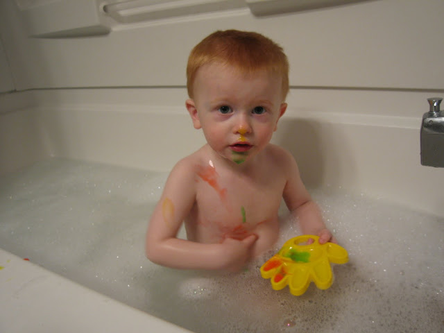 Porter in the Tub with His New Finger Paint Soap