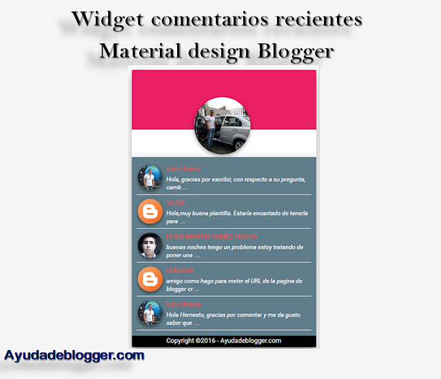 Widget comentarios recientes Material design Blogger