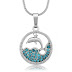 Stunning Dolphin and Sea in a Circle with Blue Crystals Pendant 18" Chain