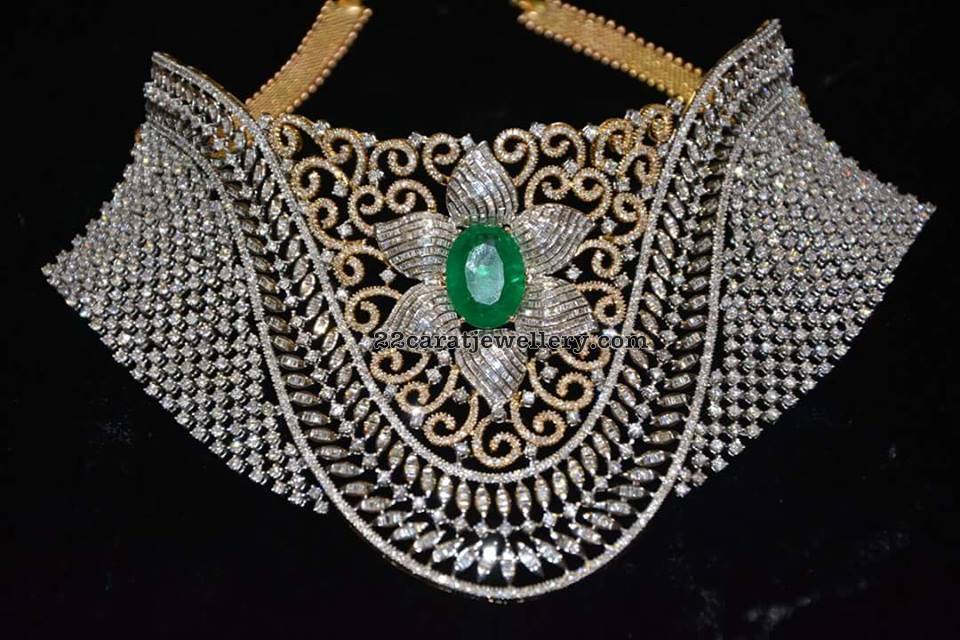 Heavy Diamond Necklaces Jewellery Designs