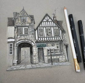 07-Old-buildings-in-Burford-Oxfordshire-Demi-Lang-Architectural-Drawings-of-Interesting-Buildings-www-designstack-co