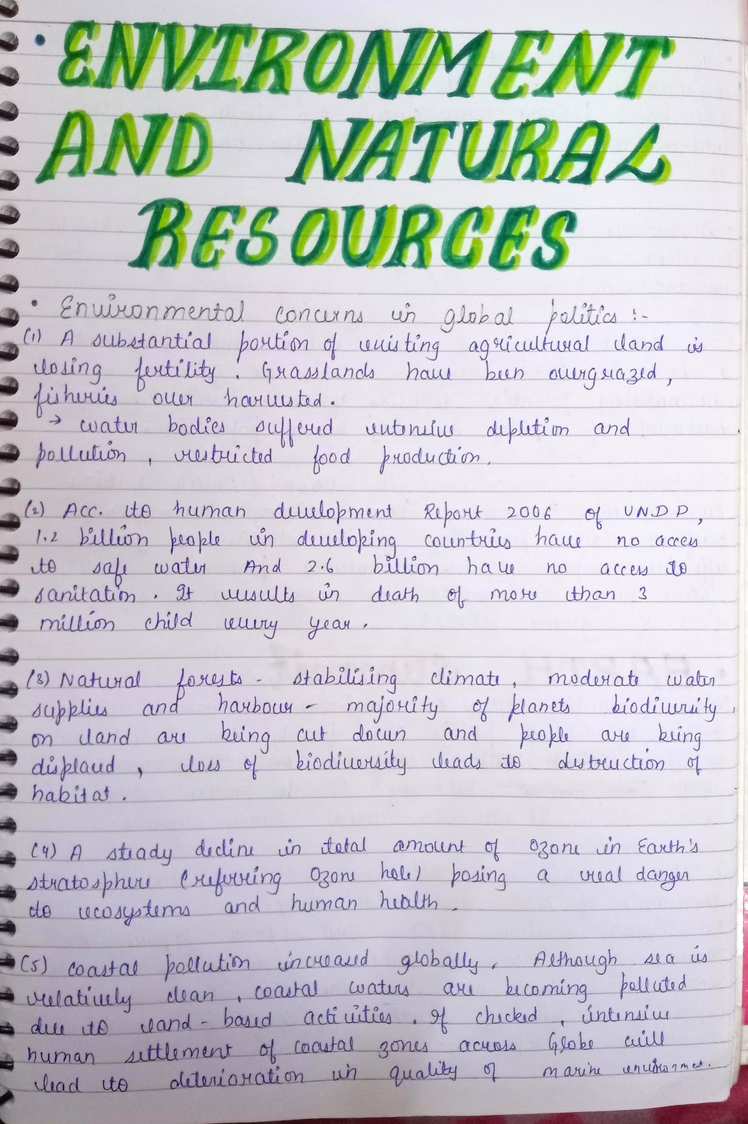 handwritten notes of environment and natural resources[political