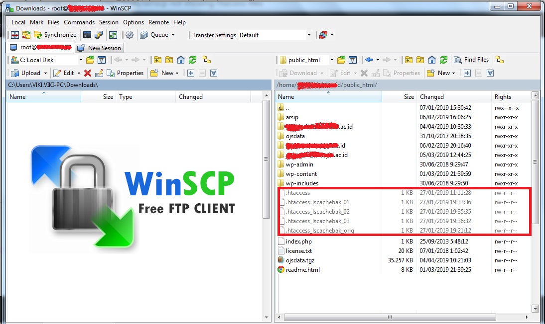 Menampilkan hidden file di winscp