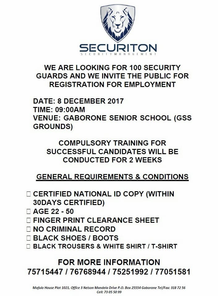 SECURITY JOBS IN GABORONE Botswana Jobs