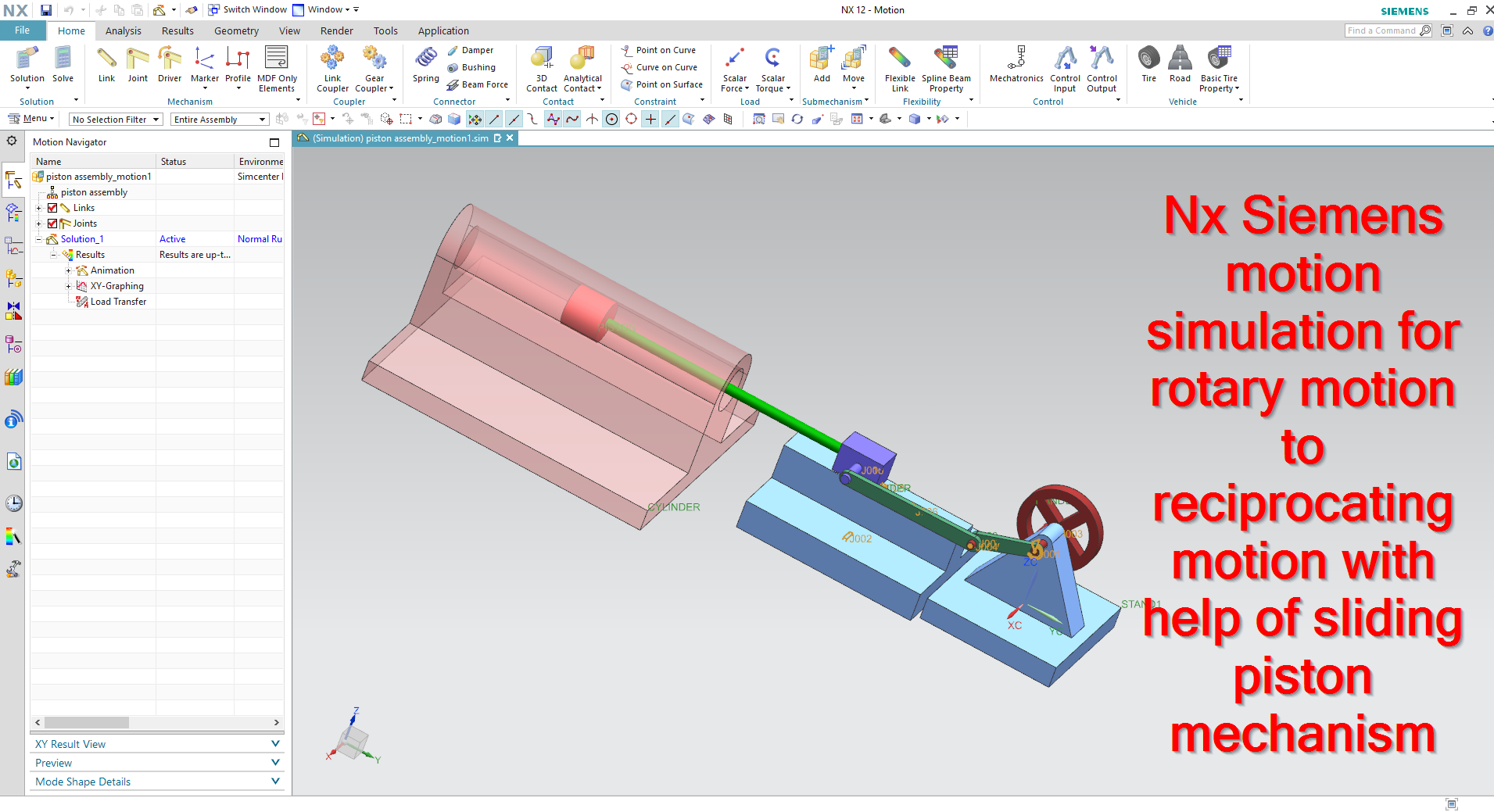 Nx Siemens motion simulation tutorial with piston mechanism rotary to