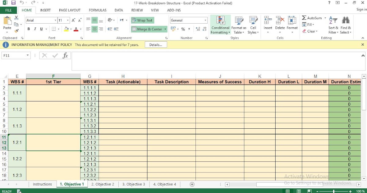 Free Work Breakdown Structure Template In Excel