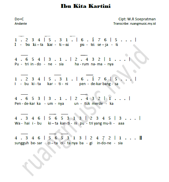 Not Lagu Ibu Kita Kartini - Ruang Music