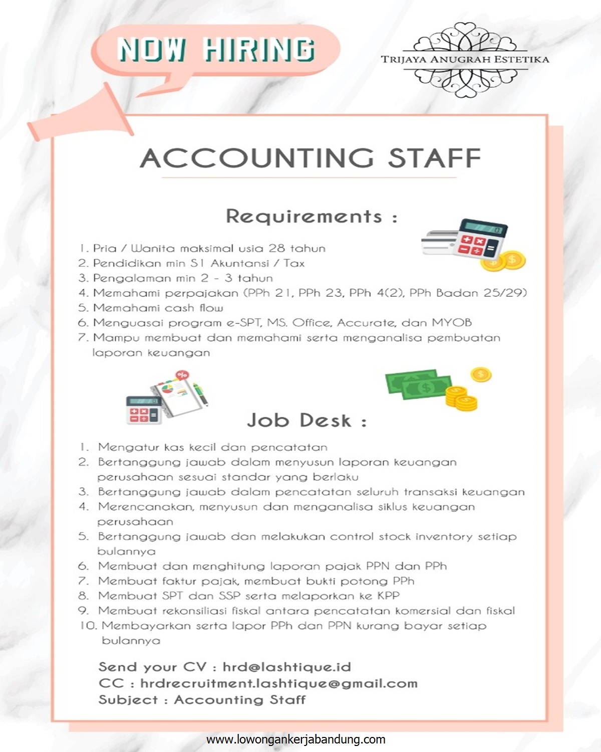 Lowongan Kerja Accounting Trijaya Anugrah Estetika - Loker Bandung Hari