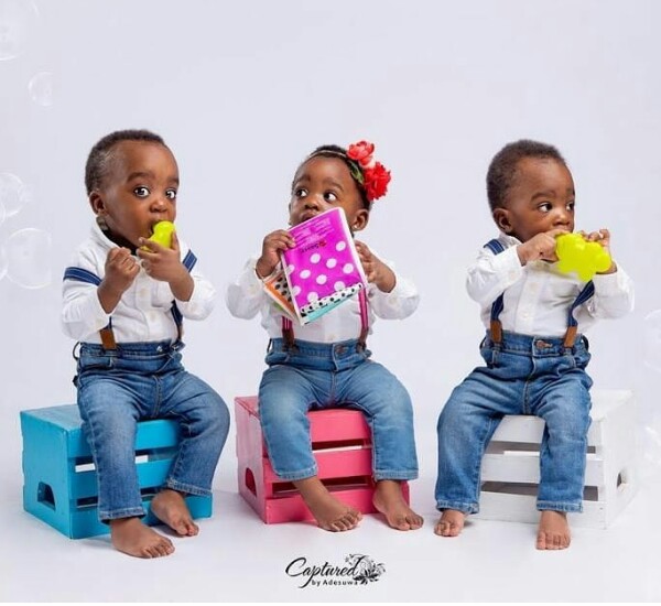 Nigerian woman who welcomed triplets after 6 years of waiting shares adorable photos as they turn one