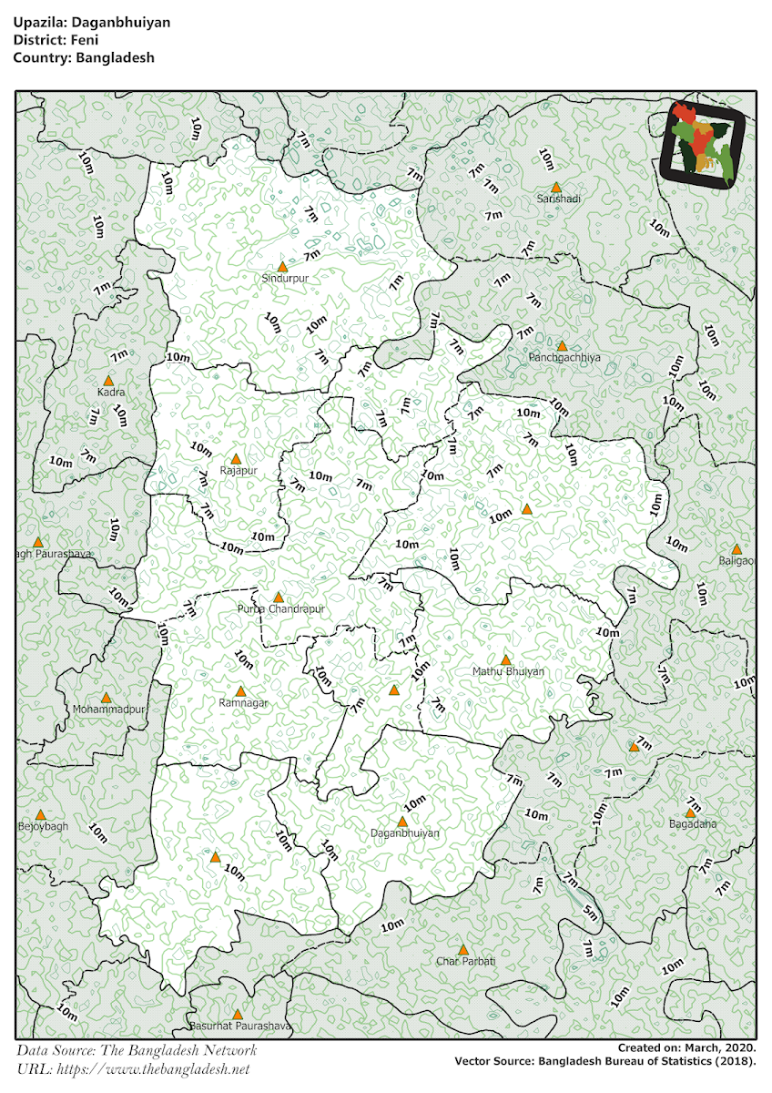 Daganbhuiyan Upazila Elevation Map Feni District Bangladesh