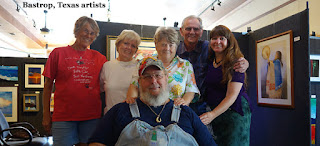 Bastrop Fine Art Guild Artists CJ, Myrlene, Peggy, Mike, Kelly, with Jeff in front