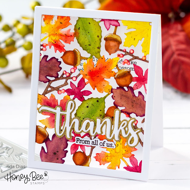 Thanks,Honey Bee Stamps,Fall,Autumn Splendor cover plate,Karin Brush Marker Pro,Sneak Peek,See Through Window panel,Card,Card Making, Stamping, Die Cutting, handmade card, ilovedoingallthingscrafty, Stamps, how to,
