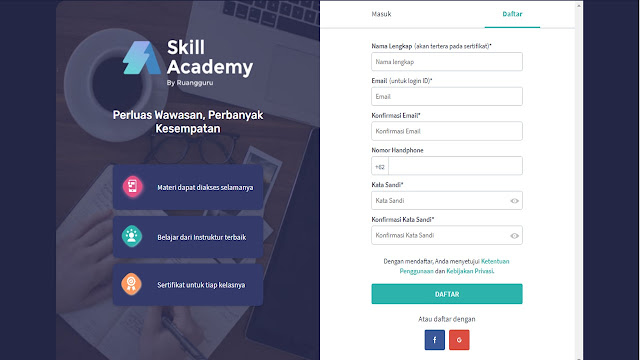 form isian Daftar Pelatihan Online di Skill Academy
