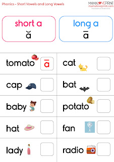 MamaLovePrint 自製工作紙 - Phonics Resources 英文拼音練習 Short and Long Vowels Phonics Kindergarten Printable Activities Free Download Daily Activities No Preparation