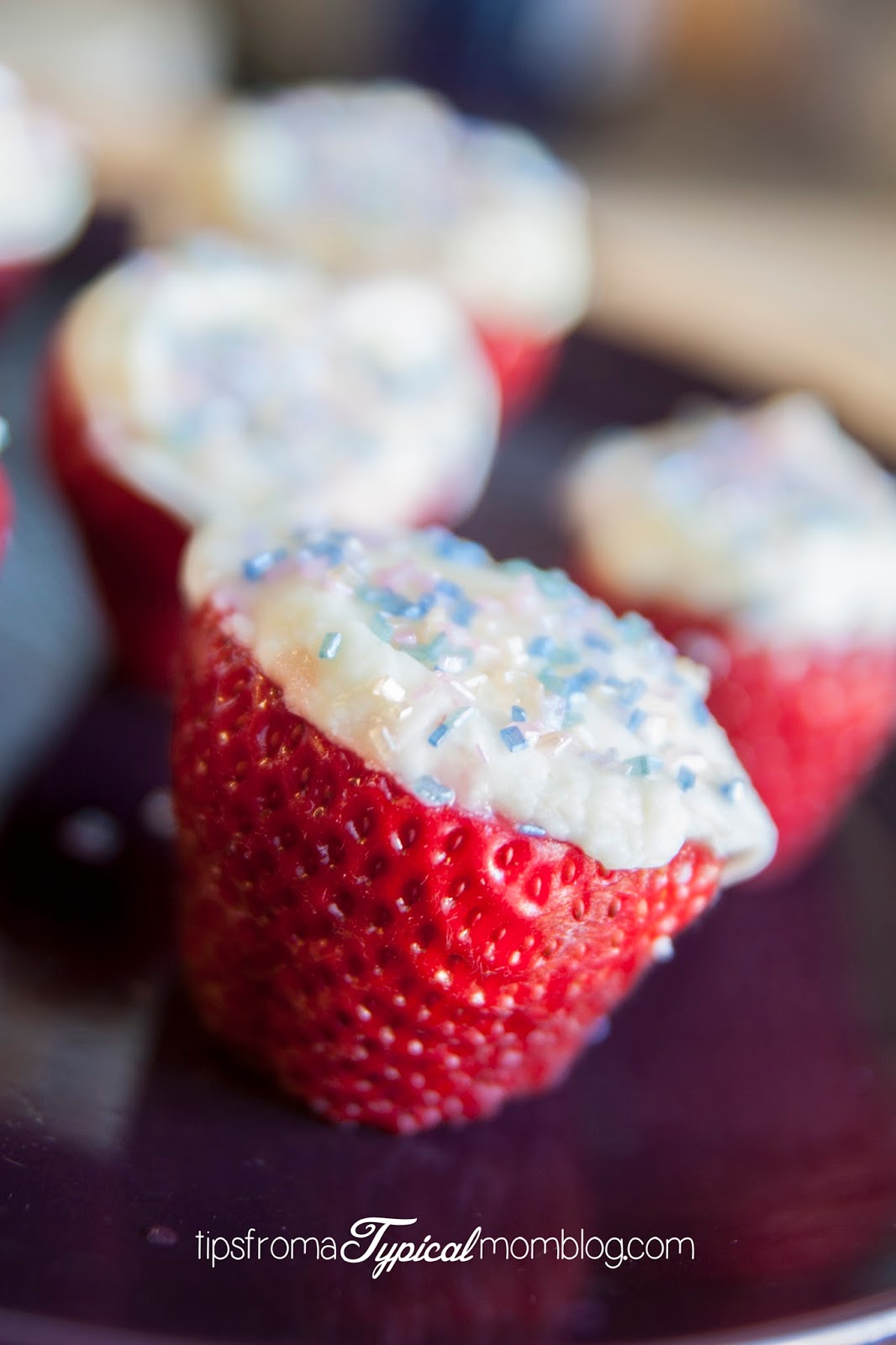 Sweet Cream Cheese Stuffed Strawberries with White Chocolate. Perfect for Easter or any Spring party. From Tips From a Typical Mom